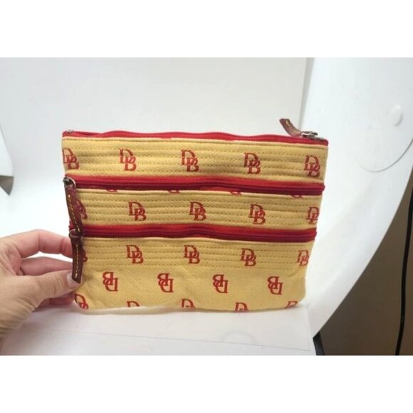 VTG Dooney & Bourke Yellow Canvas Zip Pouch Cosmetic bag leather tabs RARE - Picture 1 of 9